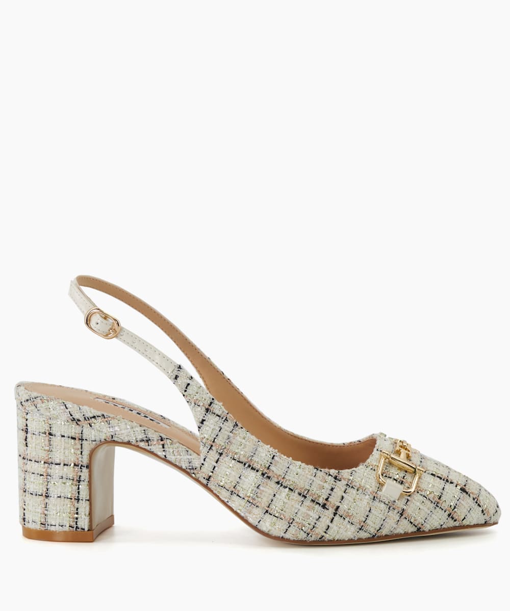 Choices Cream Boucle Block Heeled Slingback Courts Dune London